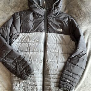 North Face Down 550,  Reversible hooded puffer jacket, Boy/Large, Black/Grey